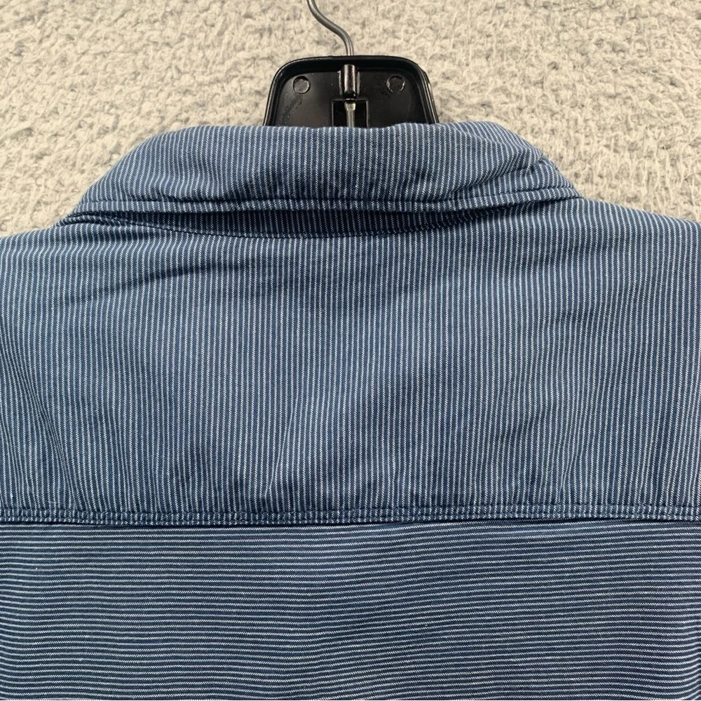 The North Face Men Short Sleeve Blue Gray Striped Pocket Button Up Shirt Size XL
